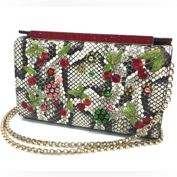 ✨🛍️ Christian Louboutin Rare Python Leather Cherry Pattern Studded Shoulder Bag - Picture 1 of 3